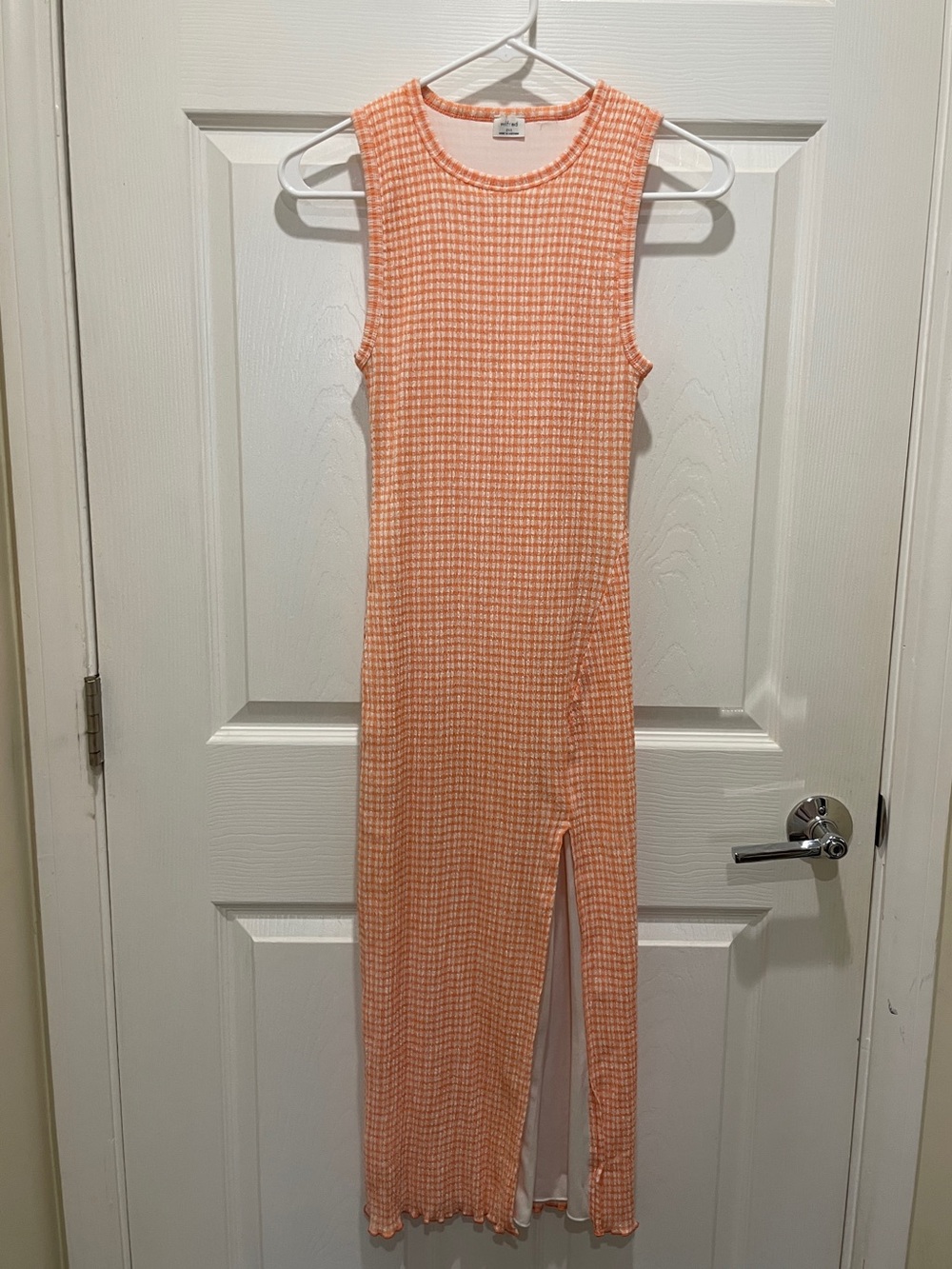 Aritzia Orange Gingham Sleeveless Fitted Midi Dress